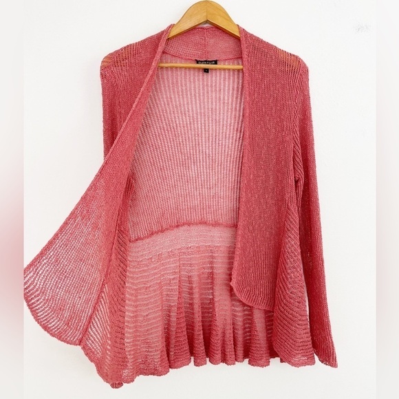 Eileen Fisher Coral Loose Knit Linen Blend Peplum Cardigan Sweater Size Small - Picture 3 of 15